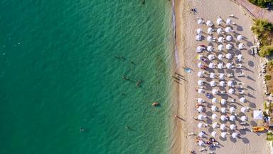 普拉蒂斯Gialos海滩阿戈斯托利凯法利尼亚岛岛希腊壮观的视图海滩普拉蒂斯Gialos至阿戈斯托利普拉蒂斯Gialos海滩软沙子绿松石水至